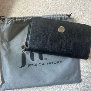 Jessica Moore Vintage Black Double Zipper Wallet with Wristlet Strap